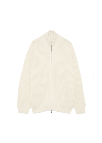 Amish Cardigan unisex in maglia a coste con zip Heavy bianco