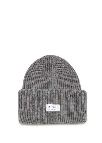 Amish Berretto Beanie Unisex in misto lana Logo grigio