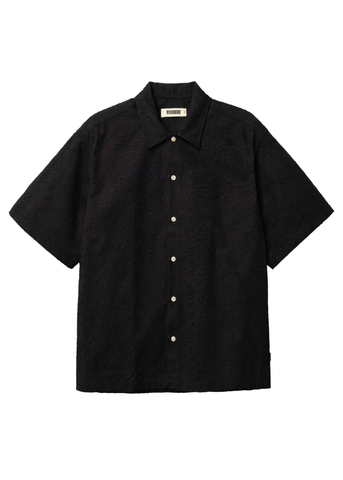 Woodbird Camicia da uomo manica corta Wang Embroidery nera