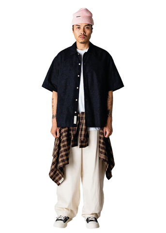 Woodbird Camicia da uomo manica corta Wang Embroidery nera
