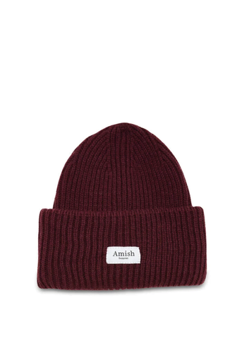 Amish Berretto Beanie Unisex in misto lana Logo bordeaux