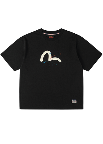 Evisu Men's Short Sleeve Seagull Daicock Splash T-Shirt Black