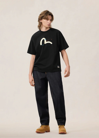 Evisu Men's Short Sleeve Seagull Daicock Splash T-Shirt Black