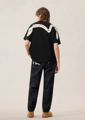 Evisu Men's Short Sleeve Seagull Daicock Splash T-Shirt Black