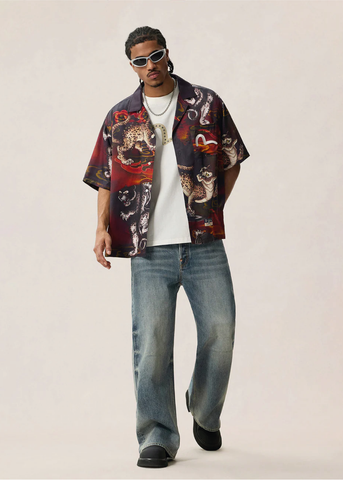 Evisu Camicia da uomo stampata Leopard All-over Print
