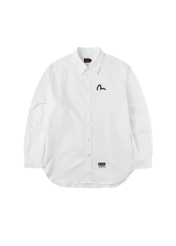 Evisu Camicia da uomo manica lunga Seagull Print Oxford bianca