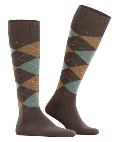 Burlington Gambaletti da uomo in Cotone Biologico con Fantasia Argyle King marrone