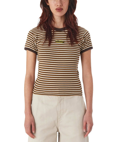 Obey Women's T-Shirt Baby Ringer Brown