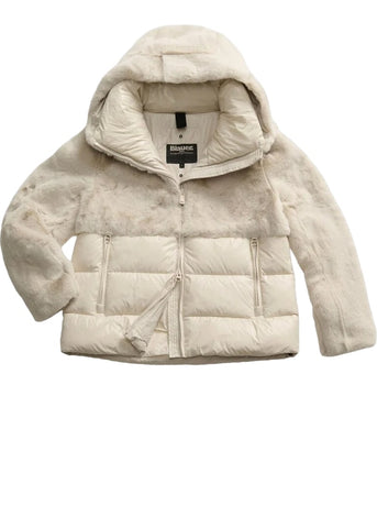 Blauer Giacca da donna nylon con pelliccia Fanevil panna