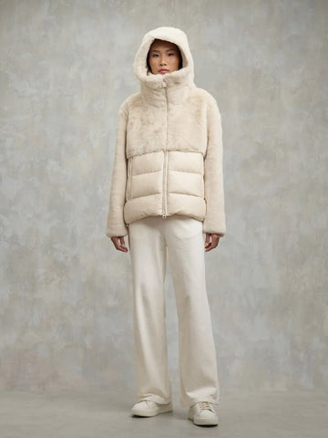 Blauer Giacca da donna nylon con pelliccia Fanevil panna