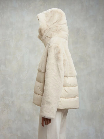 Blauer Giacca da donna nylon con pelliccia Fanevil panna