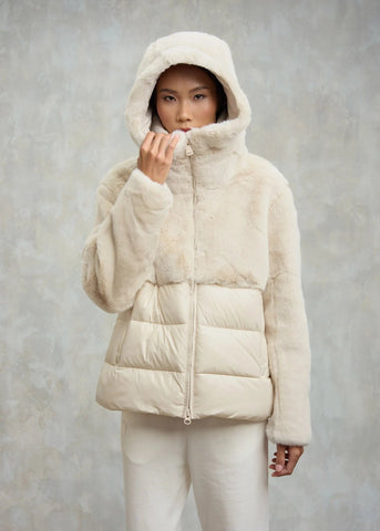 Blauer Giacca da donna nylon con pelliccia Fanevil panna