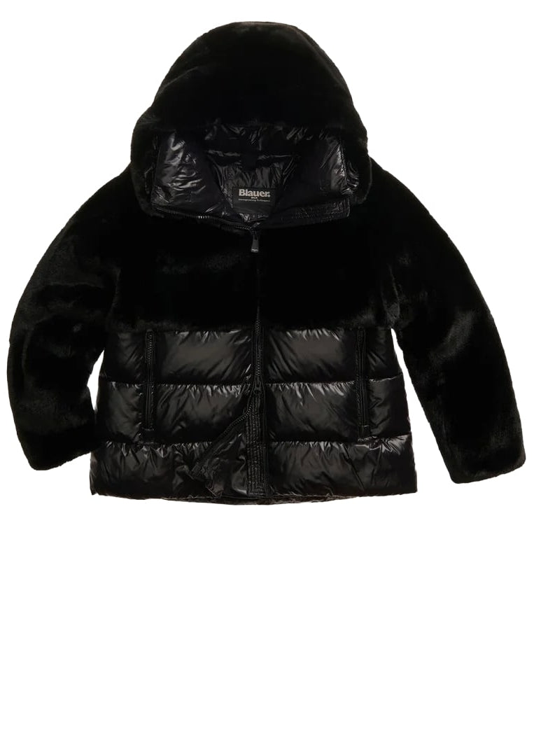 Blauer Giacca da donna in nylon e pelliccia Fanevil nero