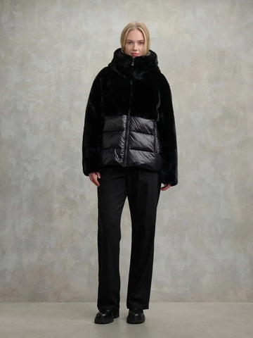 Blauer Giacca da donna in nylon e pelliccia Fanevil nero