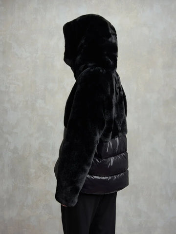 Blauer Giacca da donna in nylon e pelliccia Fanevil nero