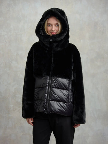 Blauer Giacca da donna in nylon e pelliccia Fanevil nero