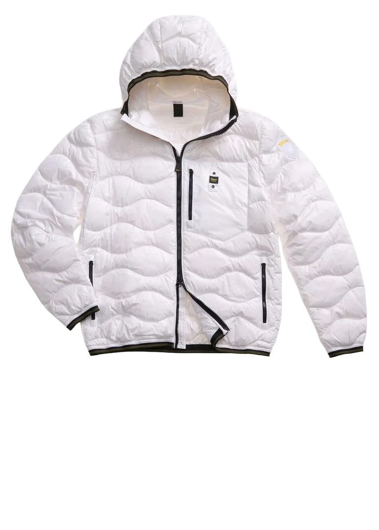 Blauer Giacca Piumino da uomo a onde Wave bianco