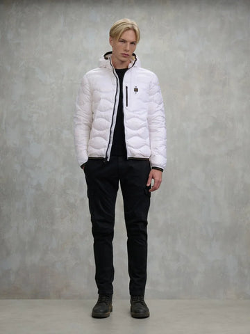 Blauer Giacca Piumino da uomo a onde Wave bianco