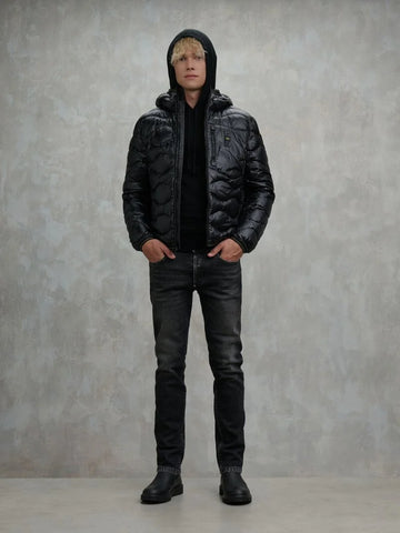 Blauer Giacca Piumino da uomo a onde Wave nero