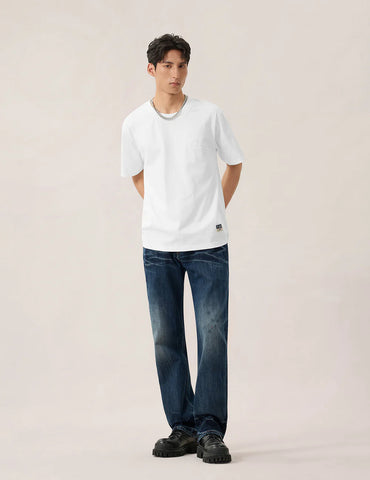 Evisu Men's Short Sleeve 2 Tone Emb Logo T-Shirt White