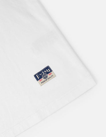 Evisu Men's Short Sleeve 2 Tone Emb Logo T-Shirt White