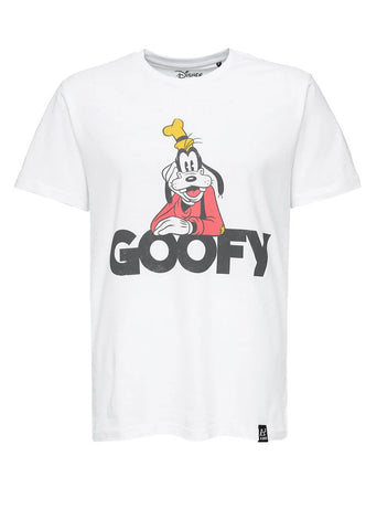 ReCovered T-Shirt da uomo manica corta Disney Goofy  bianca