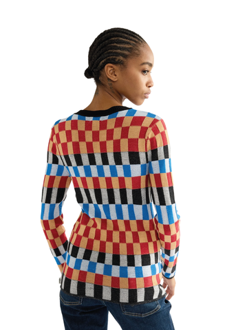 Maglione girocollo in maglia sottile con motivo a scacchi Starting Line 112386759