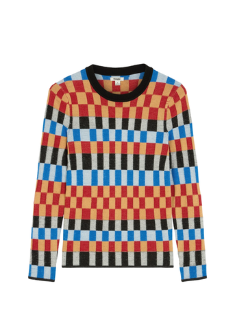 Maglione girocollo in maglia sottile con motivo a scacchi Starting Line 112386759