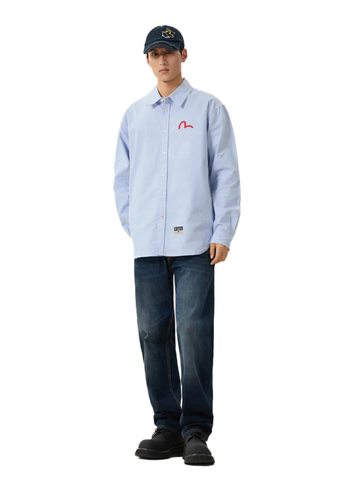 Evisu Camicia da uomo Oxford Red Seagull Print celeste
