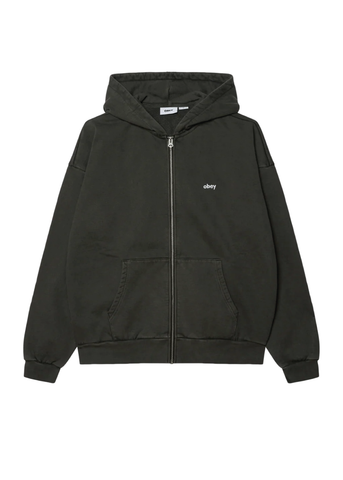 Obey Felpa da uomo con zip e cappuccio Lowercase Pigment nera lavata