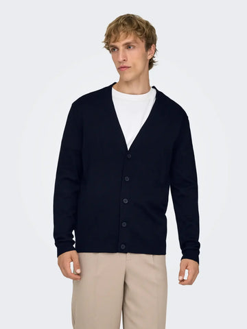 Only & Sons Herren Cardigan Wyler mit Knöpfen, dunkelblau