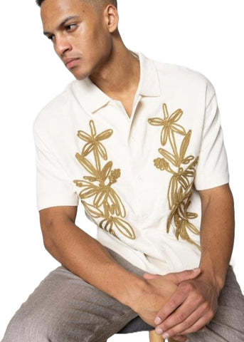 Clean Cut Bowling Carton Embroidered Shirt Ecru