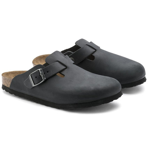 Birkenstock Boston Unisex-Sandale aus geöltem Leder (Narrow Fit) schwarz