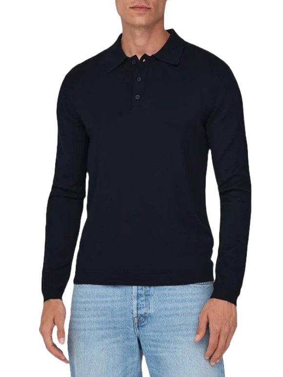 Only &amp; Sons Wyler Blue Men's Long Sleeve Polo Shirt