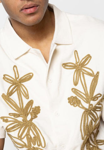 Clean Cut Bowling Carton Embroidered Shirt Ecru