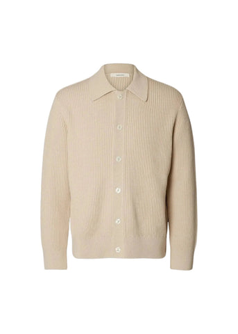 Selected Cardigan da uomo con bottoni Dry Polo panna