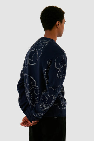 Arte Maglia da uomo Flower Stitch Blu