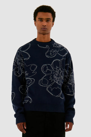 Arte Maglia da uomo Flower Stitch Blu