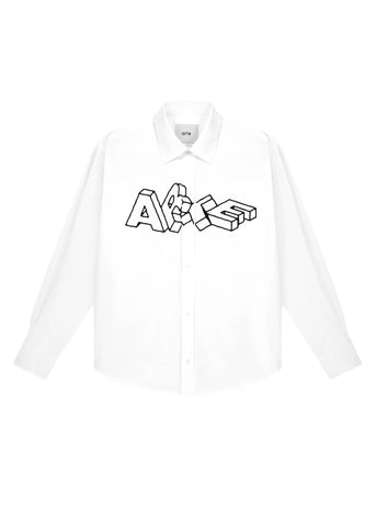 Arte Camicia con stampa sul petto in cotone da uomo Blocks bianca