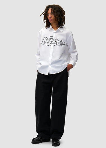 Arte Camicia con stampa sul petto in cotone da uomo Blocks bianca