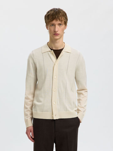 Selected Cardigan da uomo in lana merino Tray panna