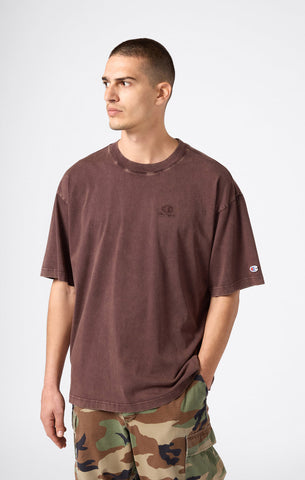 Champion T-Shirt da uomo mnica corta Effetto Slavato Icons Marrone