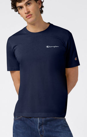 Champion T-Shirt da uomo manica corta Logo Ricamato Icons blu