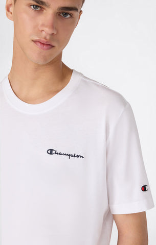 Champion T-Shirt da uomo manica corta Logo Ricamato Icons bianca