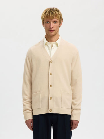 Selected Cardigan con bottoni da uomo Coba panna