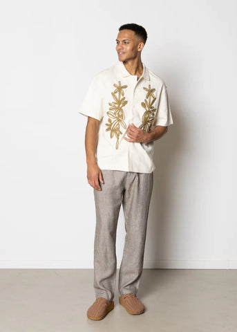 Clean Cut Bowling Carton Embroidered Shirt Ecru