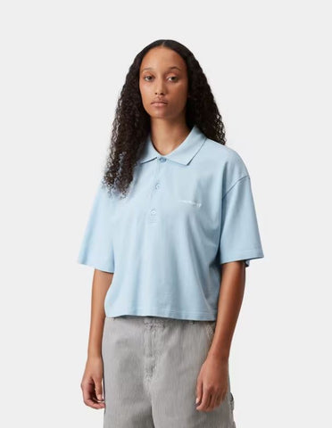 Carhartt Women's Short Sleeve Script Polo Sky Blue
