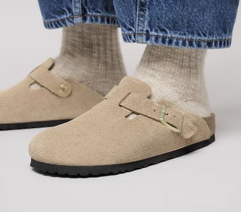 Birkenstock Sandalo in pelle scamosciata Boston beige