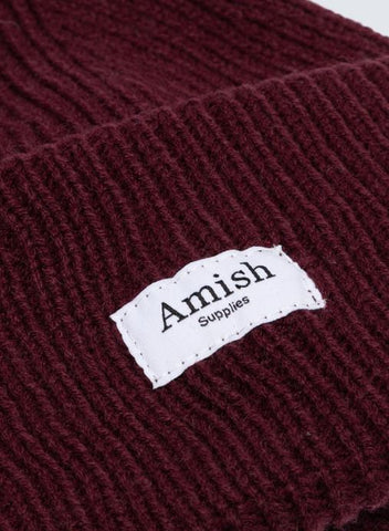 Amish Berretto Beanie Unisex in misto lana Logo bordeaux