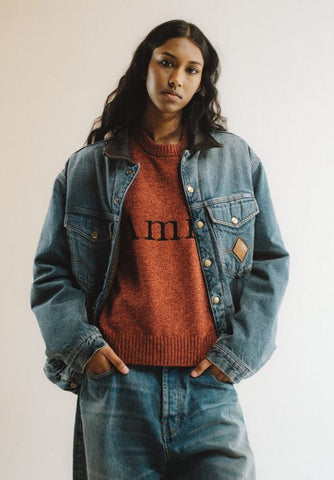 Amish Maglia girocollo in misto lana unisex Logo Crew